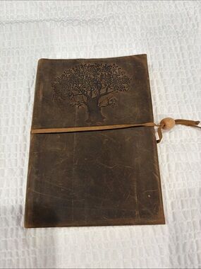 Olive Tree Unlined Leather Journal with Tree Embossing in Distressed Brown